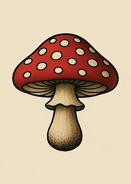 Classic Red Amanita Mushroom Illustration