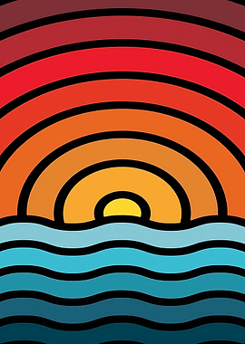 Minimalist Retro Sunset Over Ocean