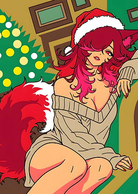 Anime Fox Girl Christmas Illustration