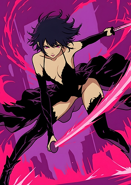 Anime Warrior Girl with Pink Sword