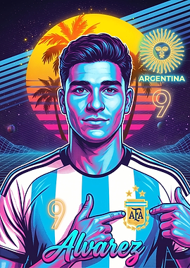 Julian Alvarez Synthwave Argentina Poster