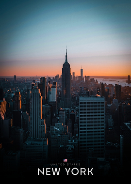 New York City Skyline Sunset Poster