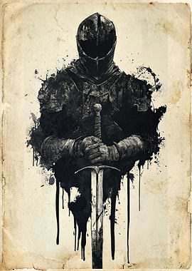 Ink Wash Knight with Sword