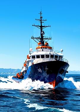 Tugboat Sailing Through Blue Waters