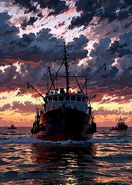 Fishing Boat at Sunset