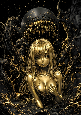 Golden Anime Girl and Dark Entity