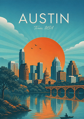 Austin Texas Skyline Travel Poster