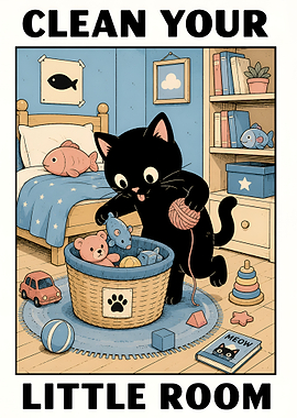 Cat Poster Clean Your Little Room
