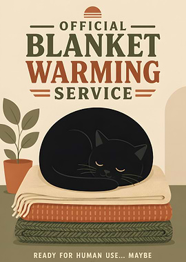 Official Blanket Warming Service Cat Poster