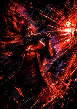 Anime Character Firing Red Energy Weapon