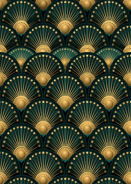 Art Deco Gold and Teal Pattern