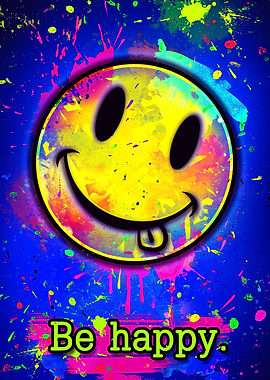 Colorful Be Happy Smiley Face Art
