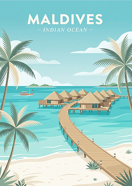 Maldives Tropical Resort Travel Poster