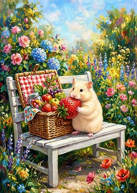 Cream Hamster's Strawberry Picnic