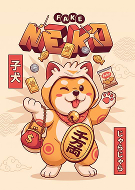 Cute Shiba Inu Lucky Cat Illustration