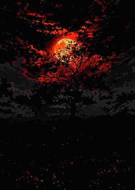 Blood Moon Over Dark Tree