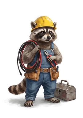 Cute Raccoon Electrician with Tools