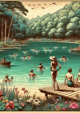 Vintage Summer Lake Scene