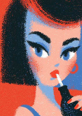 Retro Style Illustration of Woman Drinking