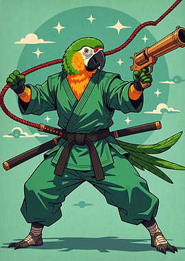 Parrot Ninja Warrior with Weapons