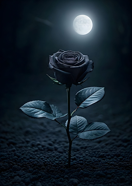 Single Black Rose Under Moonlight