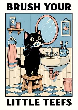 Cat Brushing Teeth