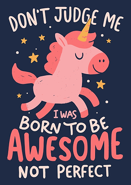Cute Pink Unicorn Inspirational Quote Wall Art Poster | Whimsical Cartoon Decor
