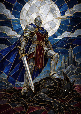 Stained Glass Knight Defeating Beast