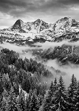 Black and White Alpine Mountain Landscape