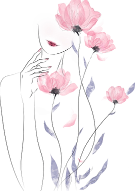 Minimalist Woman with Watercolor Flowers