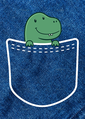Cute Pocket Dinosaur in Denim Pocket