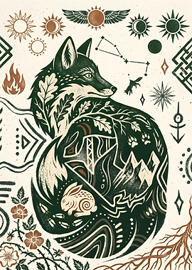 Mystical Fox Forest Spirit Illustration