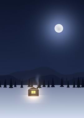 Winter Cabin - Cozy Moonlit Cabin in a Snowy Pine Forest