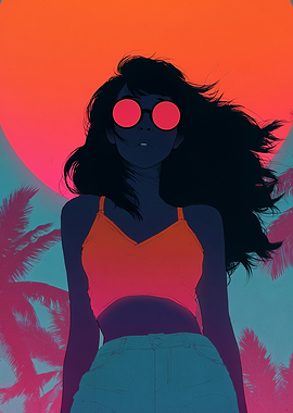 Synthwave Girl with Palm Trees