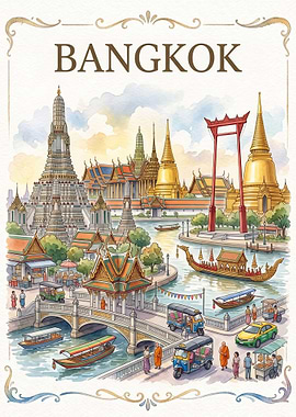 Bangkok City Travel Poster Illustration