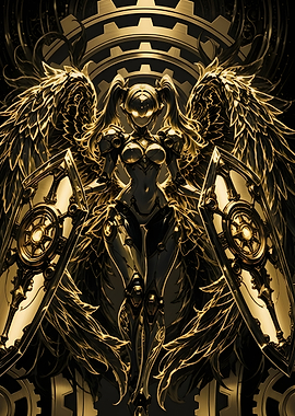 Golden Mechanical Angel Warrior