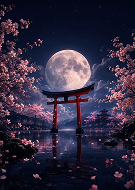 Torii Gate Under Full Moon