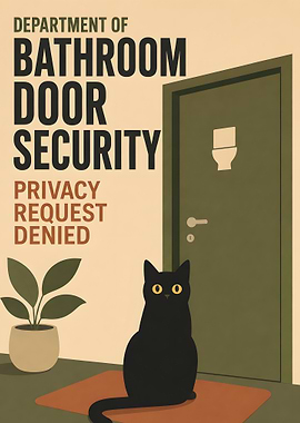 Funny Bathroom Door Security Cat Poster