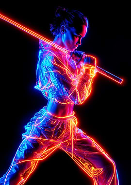 Neon Cyberpunk Warrior with Katana