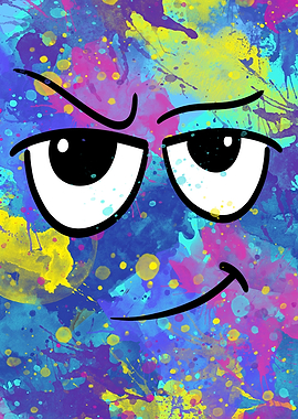 Skeptical Cartoon Face Watercolor Art