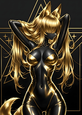 Golden Fox Girl in Black Suit