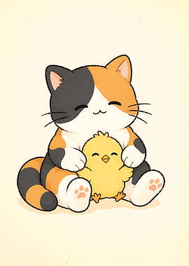 Cat Hugging Chick