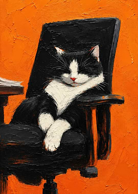 Tuxedo Cat Sleeping in Office Chair