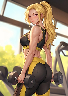 Blonde Fitness Girl Anime Gym