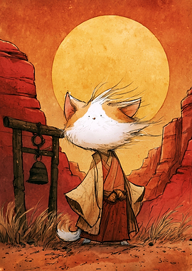 Samurai Cat in Desert Landscape