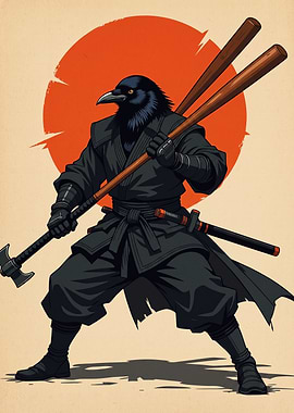 Crow Ninja Warrior with Weapons