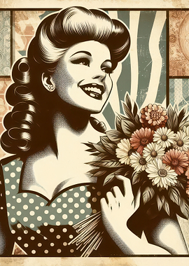 Vintage Pin-up Girl with Flowers
