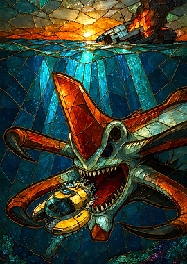 Subnautica Reaper Leviathan Stained Glass Art