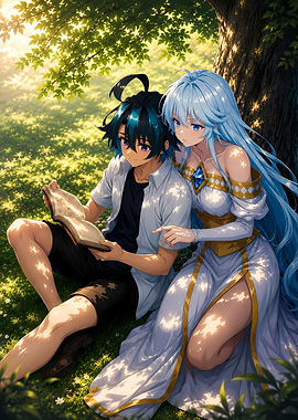 Will Serfort and Elfaria Reading Under Tree
