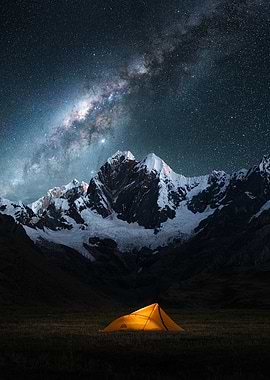 Glowing Tent Under Milky Way